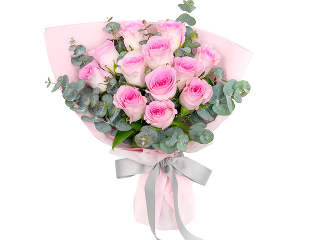 Florist Flower Bouquet - Valentine's Day 12-Stem Pink Rose Bouquet AR14 - BV2S0127A1 Photo