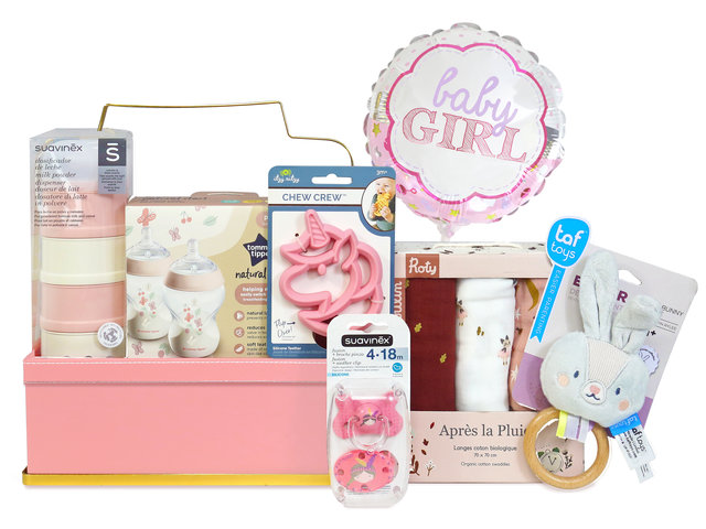 New Born Baby Gift - Mini Baby Girl Hamper with Small Balloon NB29 - BY0313A4 Photo