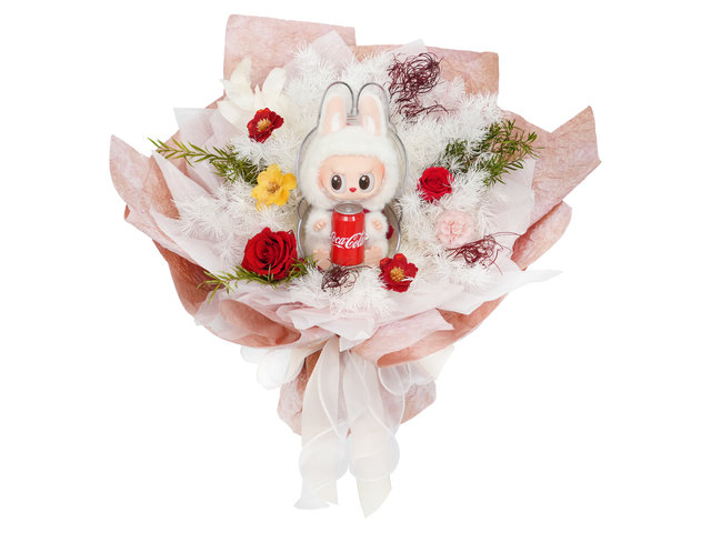 Preserved Forever Flower - Valentine Pop Mart The Monsters Labubu Coca Cola series Preserved Flower Bouquets 0115A1 - PBH0115A1 Photo