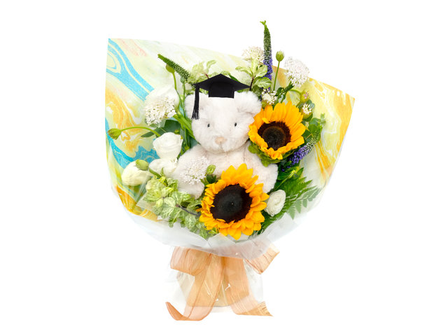 VIP - Sunflower Bear Graduation Flower Bouquet FGB10 - VE0723A8 Photo