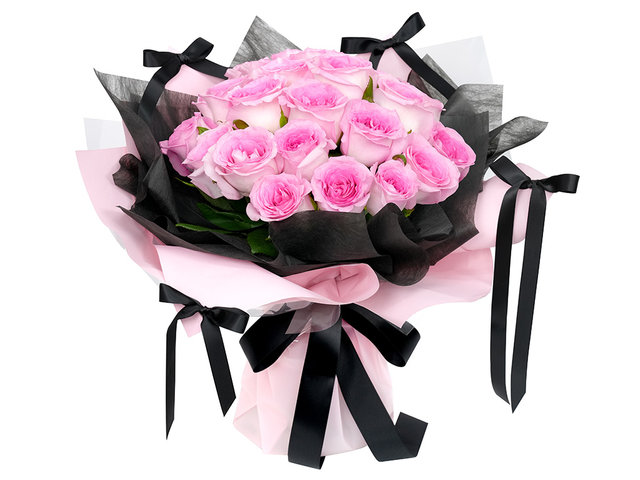 Valentines Day Flower n Gift - Valentine's 18 Pink Rose Bouquet with Ribbons AR08 - BV2S0113A2 Photo