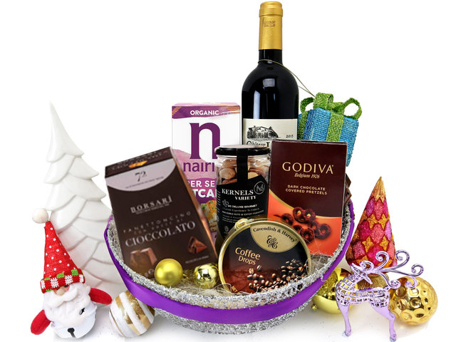 Wine n Food Hamper - Christmas Fancy Wine And Snack Gift Hamper X1 - XH1114A1 Photo