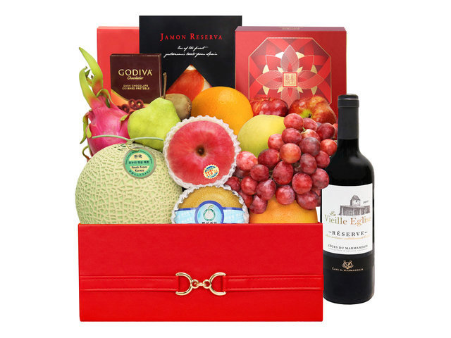 中秋果籃Hamper - 中秋優質西班牙火腿紅酒月餅水果籃 MA04 - M30904A1 Photo