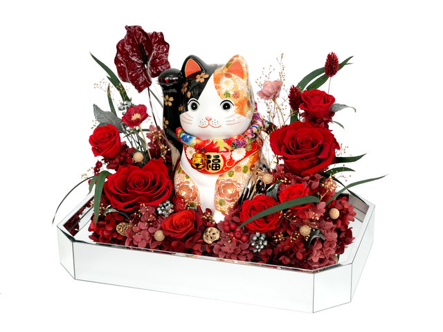 Florist Flower Arrangement - Grand Opening Maneki-Neko Preserved Flower Box LC02 - FOB0724A2 Photo