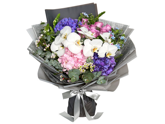 Florist Flower Bouquet - Hydrangeas with Orchid Bouquet OB02 - B2S0402A2 Photo