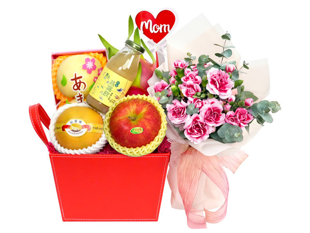 Fruit Basket - Mother's Day Gift & Small Bouquet Combo MF06 - MR0221A3 Photo
