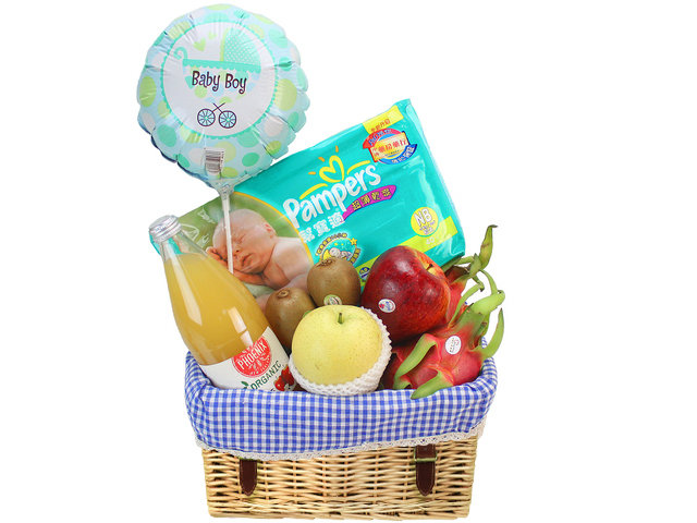 New Born Baby Gift - New Born Baby Fruit Hamper with Balloon NB15 - L69116 Photo